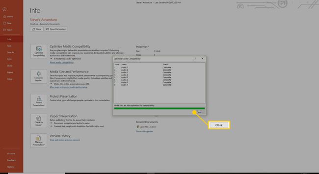 PowerPoint Optimize Media -yhteensopivuus on valmis