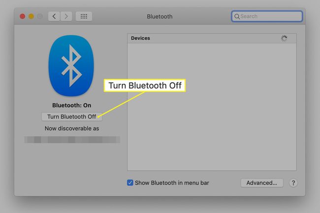 Bluetooth System Preferences -näyttö Macissa