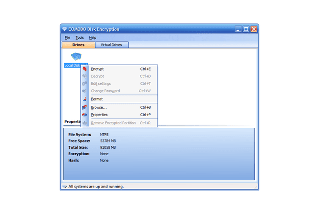 Comodo Disk Encryption -asemanäyttö