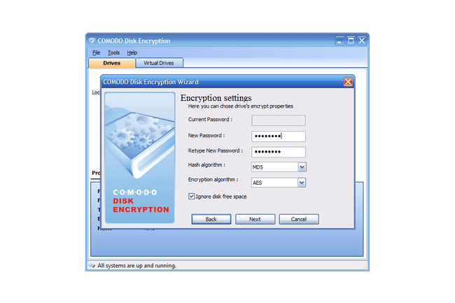 Comodo Disk Encryption Wizard -salasananäyttö