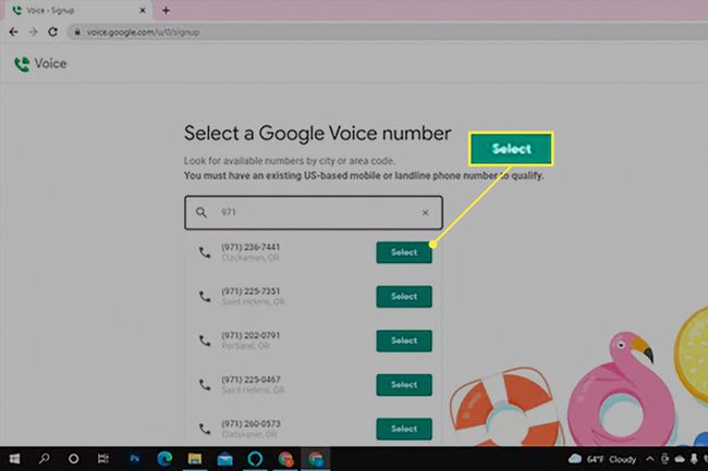 Hae puhelinnumeron ja Valitse korostettuna Google Voice -sivulla numeroiden valitsemista varten.