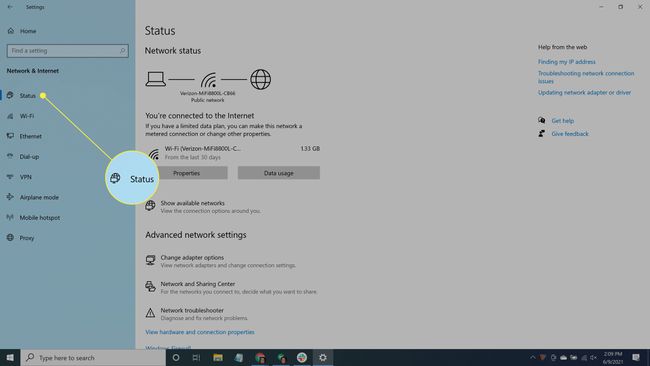 Valitse tila Windows 10:n Verkko- ja Internet-asetuksista.