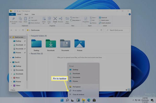 Kiinnitä vaihtoehto tehtäväpalkkiin Windows 11 -tiedostonhallintaohjelman pikakuvakkeen saamiseksi