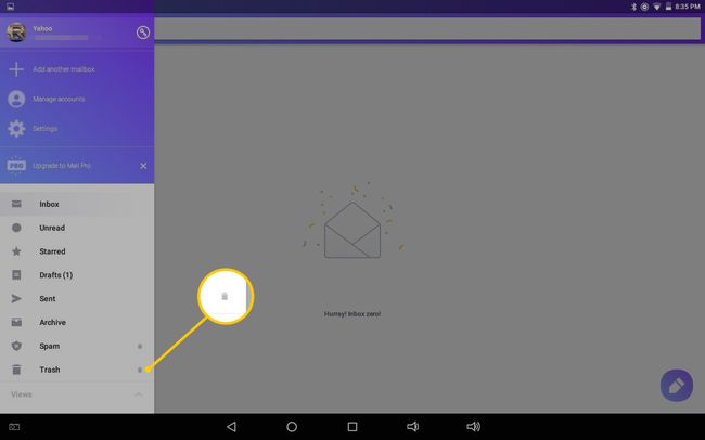 Roskakorikuvake Yahoo Mail -sovelluksessa