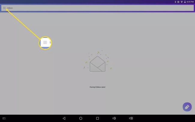 Burger-valikko Yahoo Mail Android -sovelluksessa