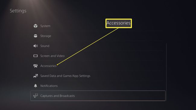 Playstation 5:n asetukset Lisävarusteet-merkinnällä