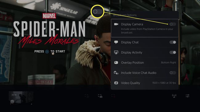 PlayStation 5:n lähetysvaihtoehdot Display Camera -kytkimellä korostettuna