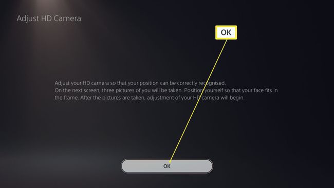 PlayStation 5 Säädä HD-kameran asetuksia korostettuna OK-painikkeella