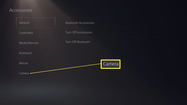 Asetukset PlayStation 5 -lisävarusteille, joissa kamera on korostettuna