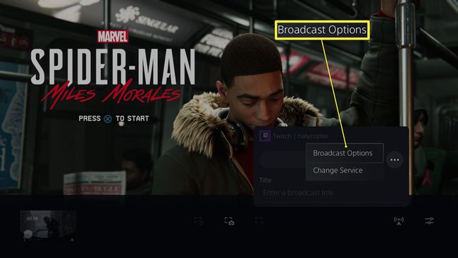 PlayStation 5, jossa Broadcast Options korostettuna