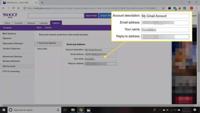 Yahoo Mail -asetukset vaihtoehtoisella tilillä