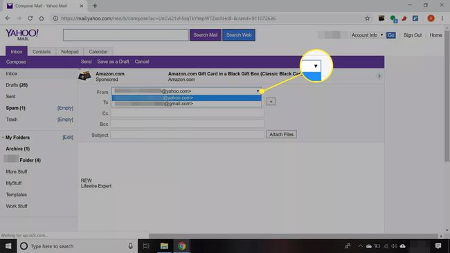 Avattava Lähettäjä-valikko uudessa sähköpostissa Yahoo Mailissa