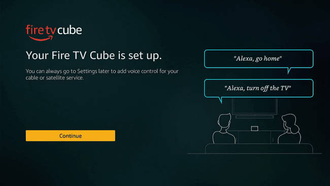 Jatka korostettuna Fire TV Cube -asetuksissa.