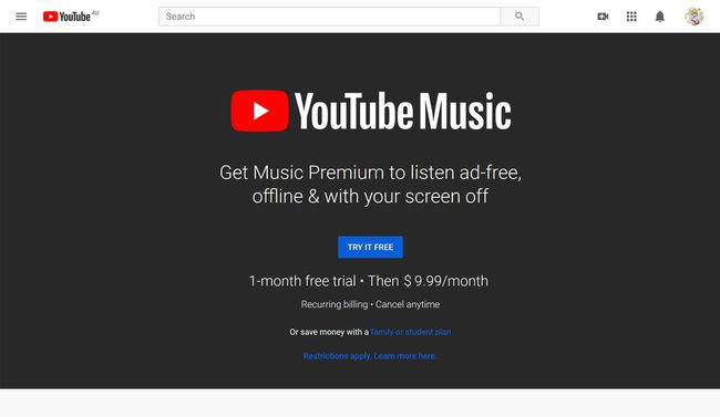 YouTube Music -sivusto.