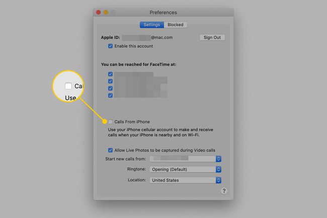 "Puhelut iPhonesta" Macin FaceTime-asetuksissa