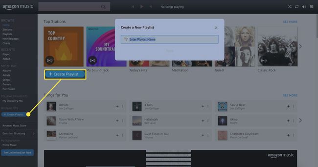 Luo soittolista -painike Amazon Musicissa