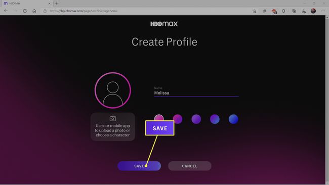 Tallenna merkitty HBO Max -profiilisivustolle luomista varten