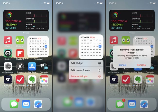 Widgetin poistaminen iOS 14 -käyttöjärjestelmää käyttävän iPhonen aloitusnäytöstä.