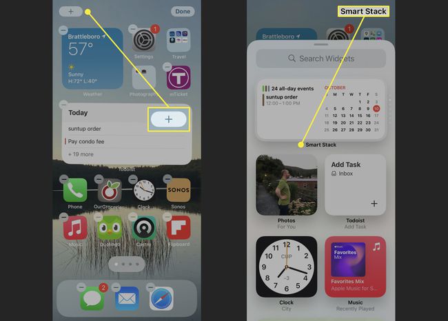 Smart Stackin lisääminen aloitusnäyttöön iPhonessa, jossa on iOS 14.