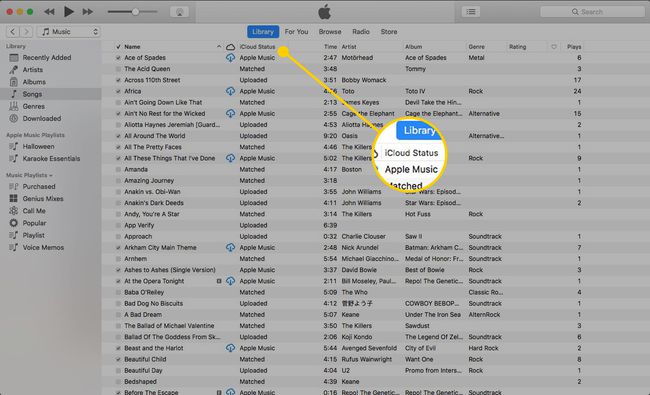 iTunes Macissa, jossa iCloud-tilaotsikko on korostettuna