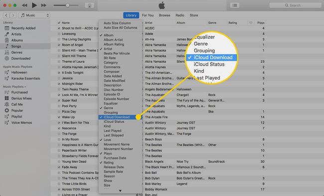 iTunesissa Macissa, jossa iCloud-latausvalikon asetus on korostettuna