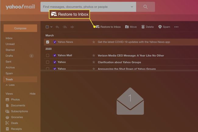 Yahoo Mail Restore to Inbox -linkki