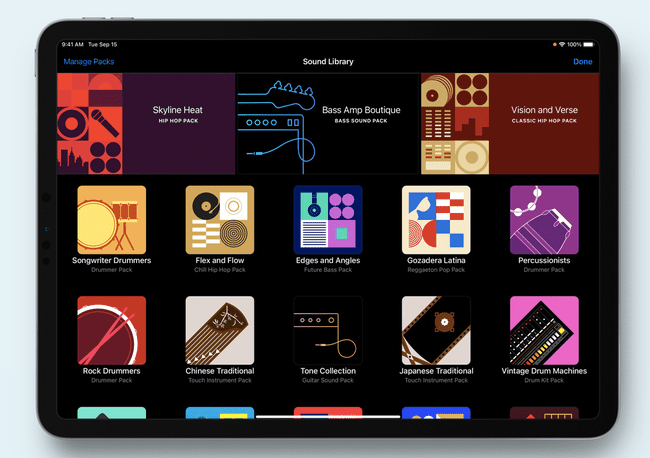 GarageBand-äänikirjasto iPadissa