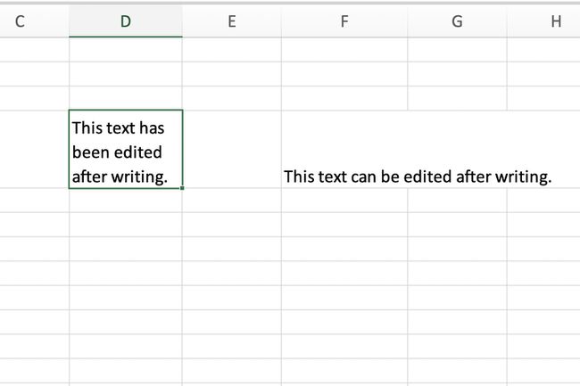 Näyttökaappaus Excelistä, jossa näkyy kirjoittamisen jälkeen muokattu teksti