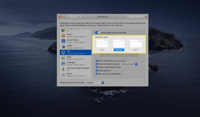 Sähköpostihälytystyylit macOS:ssä