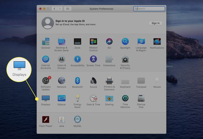 Näyttää macOS System Preferences -asetusvalikon.