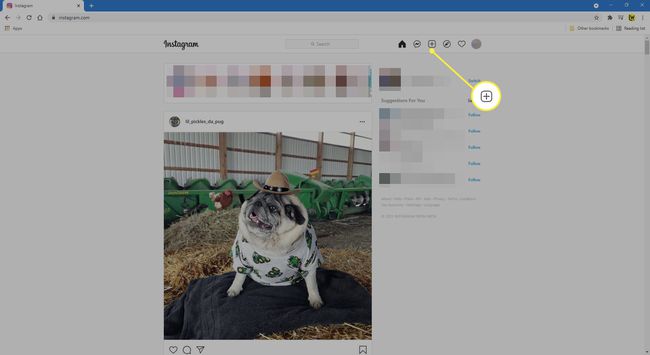 Valitse Luo uusi viesti Instagram-verkkosivustolla.