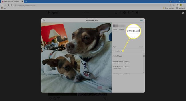 Lisää sijainti Instagram-julkaisuun.