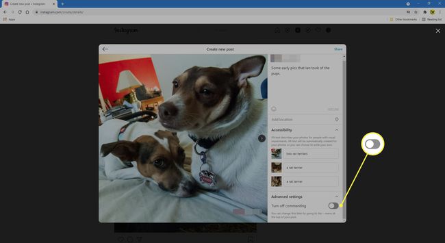 Poista Instagram-julkaisun kommentit käytöstä.
