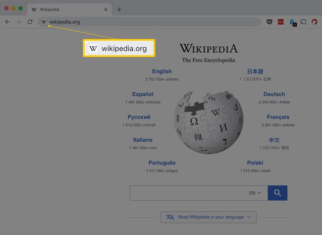 wikipedia.org verkkoselaimen URL-palkissa