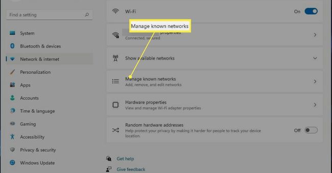 Hallitse tunnettuja verkkoja Windows 11:n asetuksista