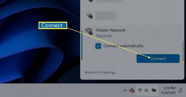 Yhdistä-painike Wi-Fi Hidden Networkissa Windows 11:ssä