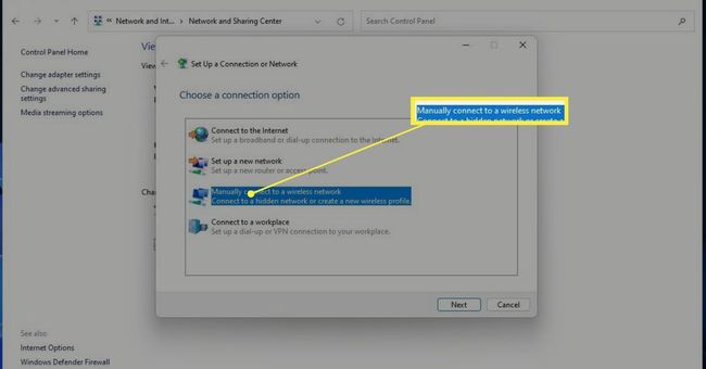Yhdistä manuaalisesti langattomaan verkkoon Windows 11:n ohjauspaneelissa