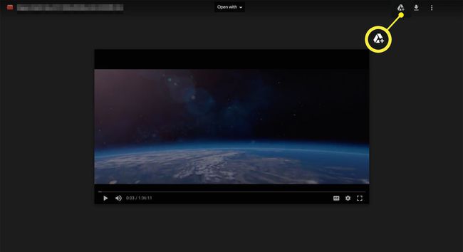 Google Drive -soittimessa oleva elokuva, jonka Lisää omaan asemaan -painike on korostettuna.
