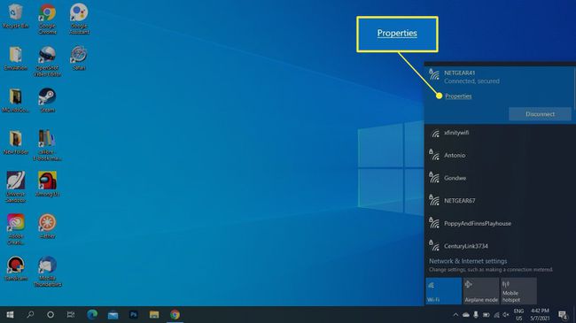 Windows 10:n Wi-Fi-verkon alla korostetut ominaisuudet