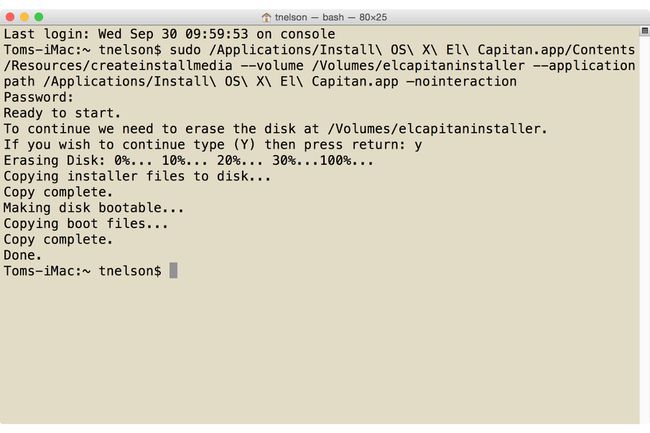 Päätekomento luoda OS X El Capitan -käynnistettävä USB-muistitikku