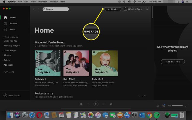 Valitse päivitys macOS:n Spotify-sovelluksessa.