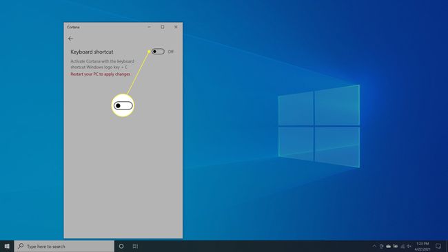 Poista pikanäppäinasetus käytöstä Cortanassa.