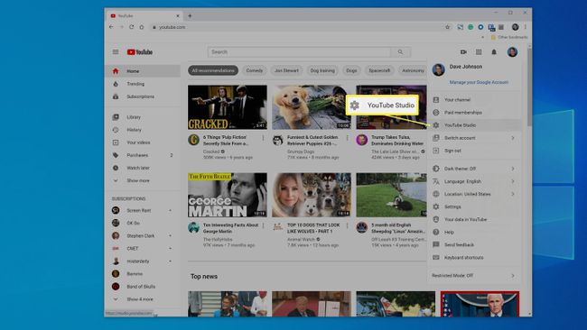 Avaa YouTube Studio YouTube-sivulla.