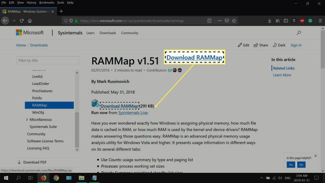 RaMMapin Sysinternals-sivu.