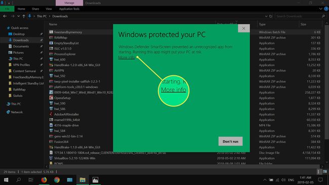 Windows Defender Security -valintaikkuna.