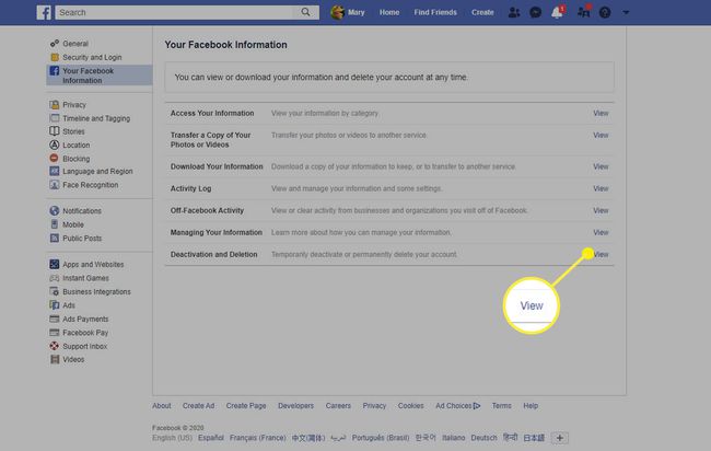 Kuinka tarkastella deaktivointia ja poistamista Facebookissa verkkoselaimessa.