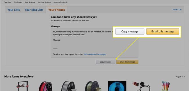 Yhteydenottovaihtoehdot ystävän Amazon-luettelon pyytämiseksi