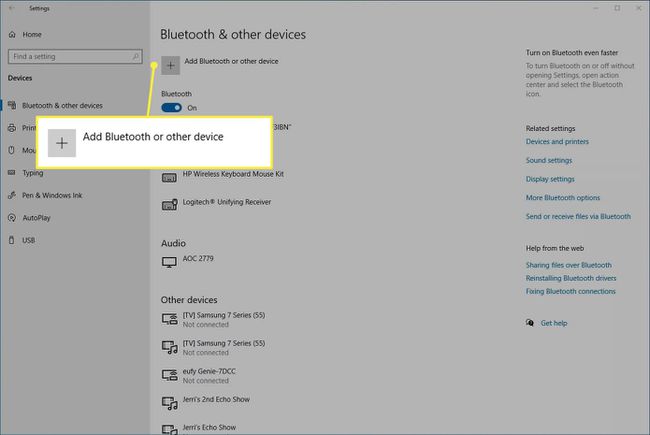Lisää Bluetooth tai muu laitevaihtoehto Windowsin Bluetooth ja muut laitteet -valikosta