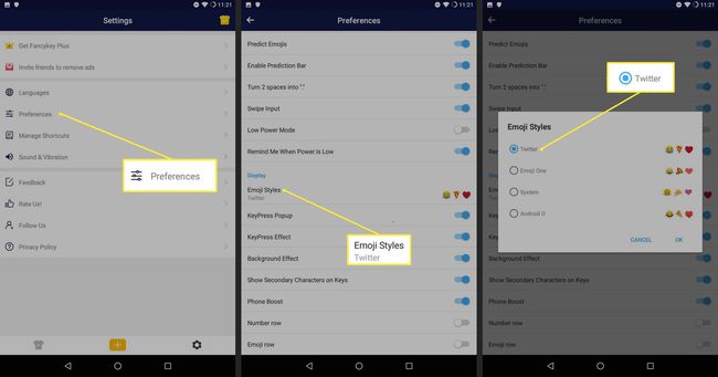 Asetukset, Emojityylit, Twitter-valintaruutu FancyKey for Androidissa