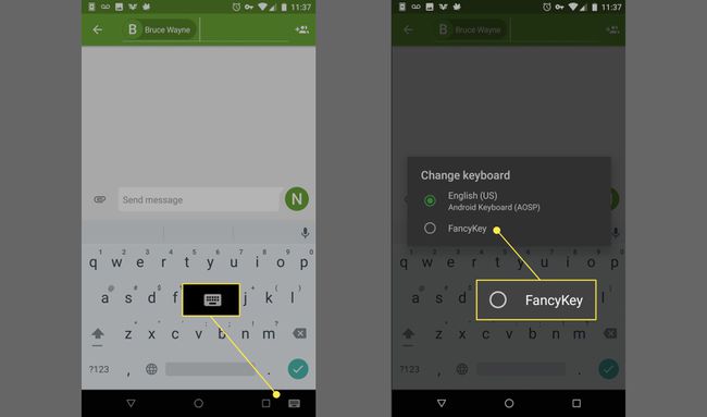 Näppäimistökuvake ja FancyKey-valintaruutu Androidissa